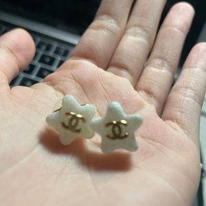 CHANEL Earrings Star Motif/Coco Mark/CC White/Gold